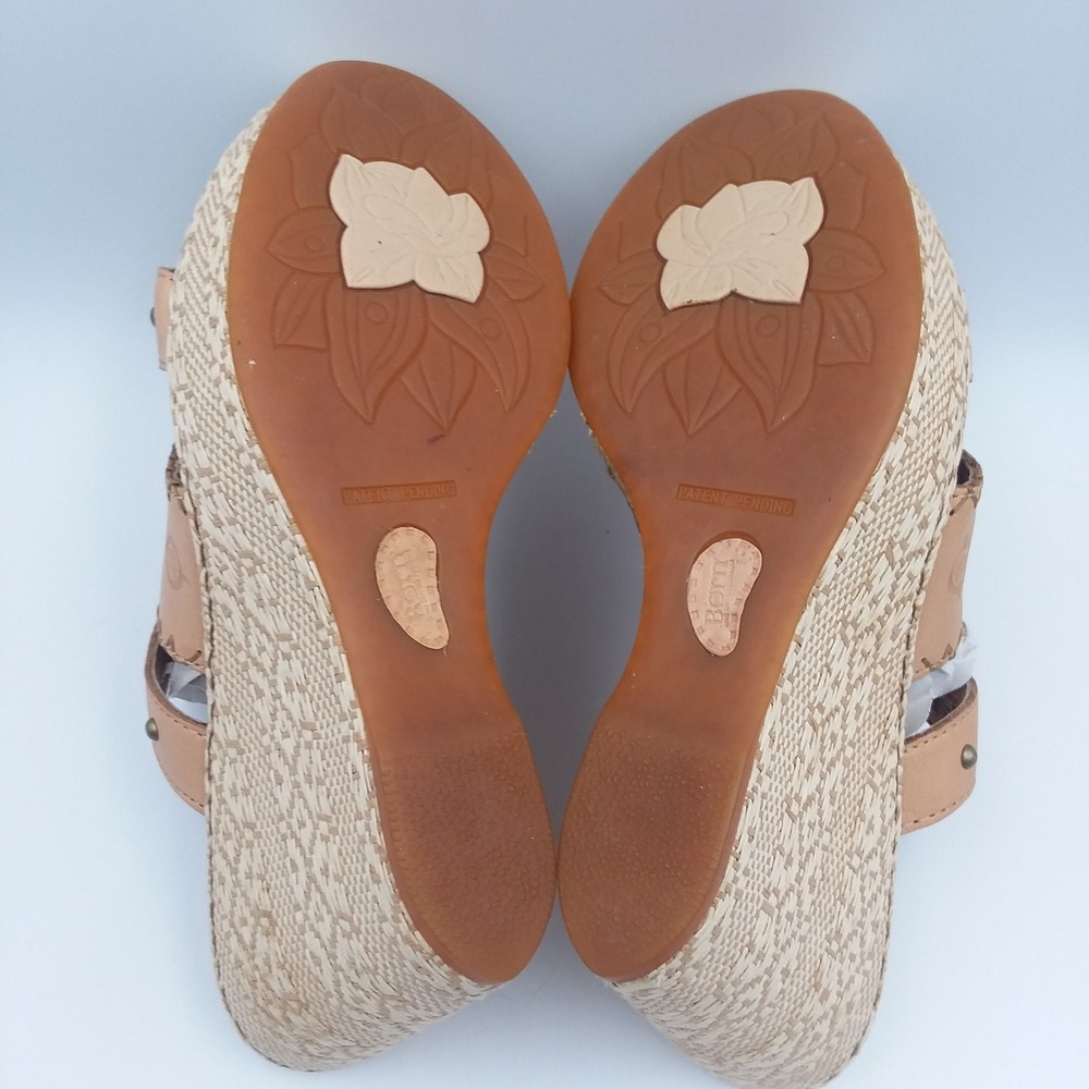 Born Borini Tan Leather Raffia Wedge Sandals Studded Straps Women's 9M Boho - Picture 15 of 16